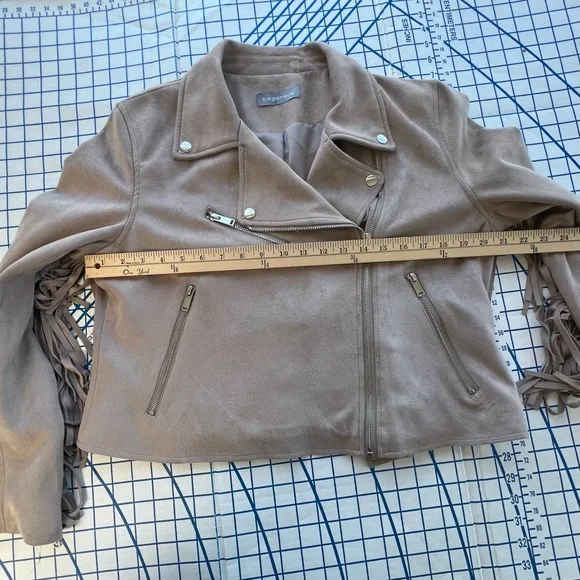 BAGATELLE Light Tan Long Fringe MOTO JACKET Microfiber Suede Fully Lined Sz XL - Picture 4 of 10